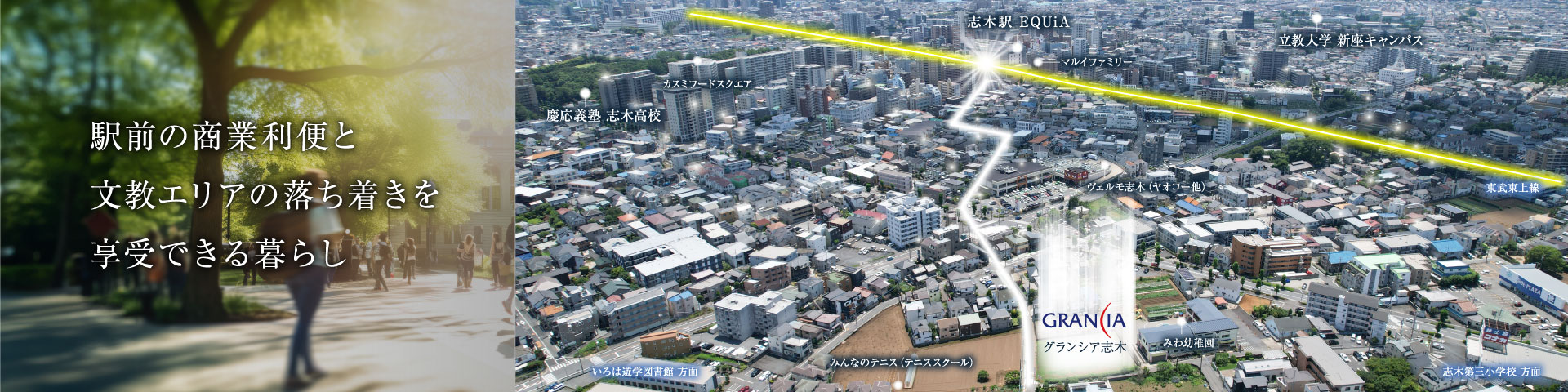 駅前の商業利便と文教エリアの落ち着きを享受できる暮らし